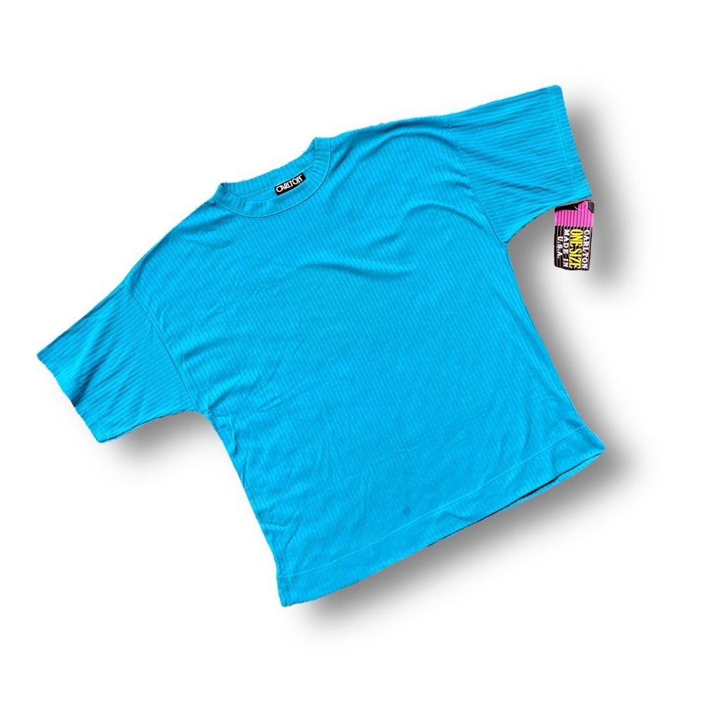 Vintage Bright Blue Ribbed Short Sleeve Tee